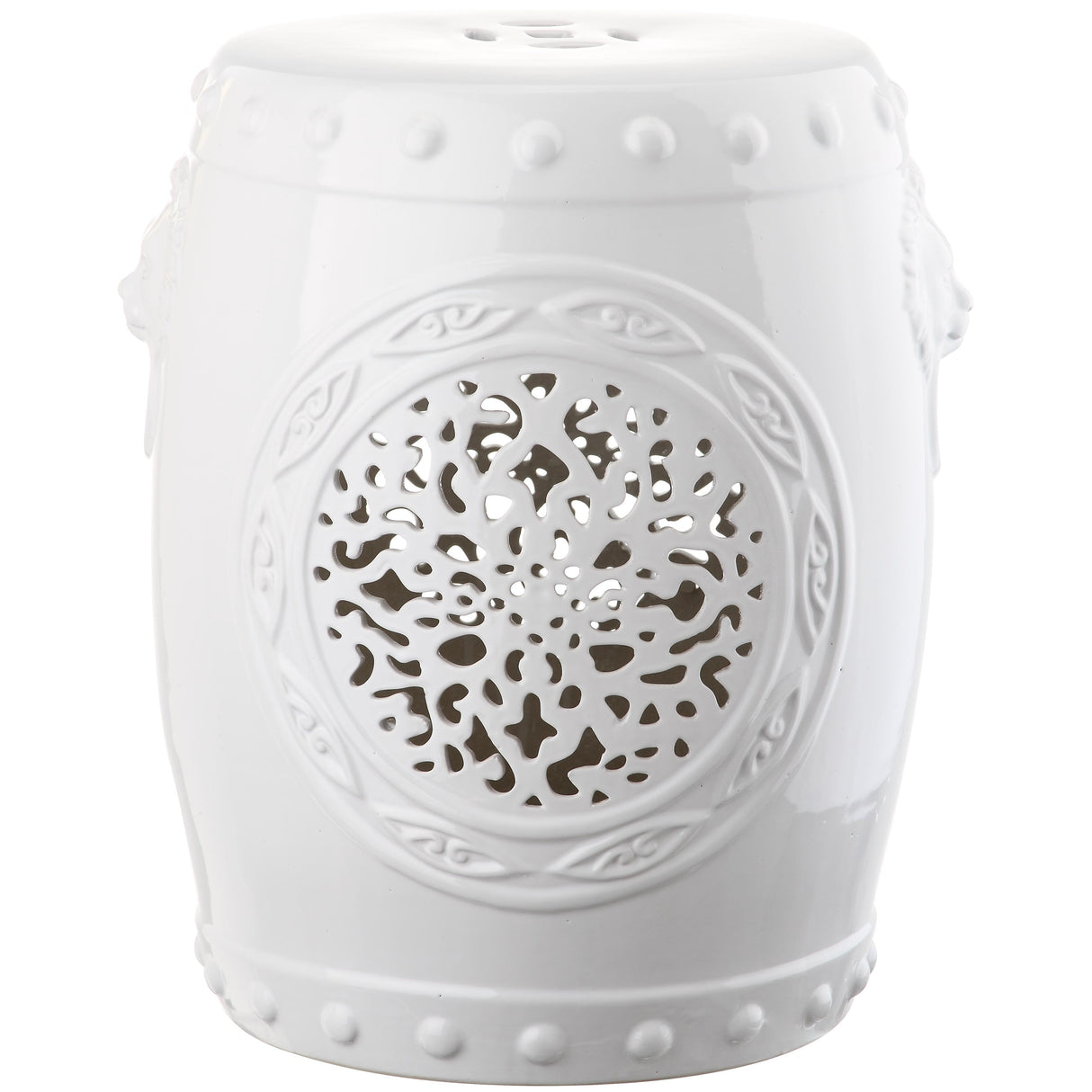 SAFAVIEH Irsila Flower White Drum Ceramic Decorative Garden Stool