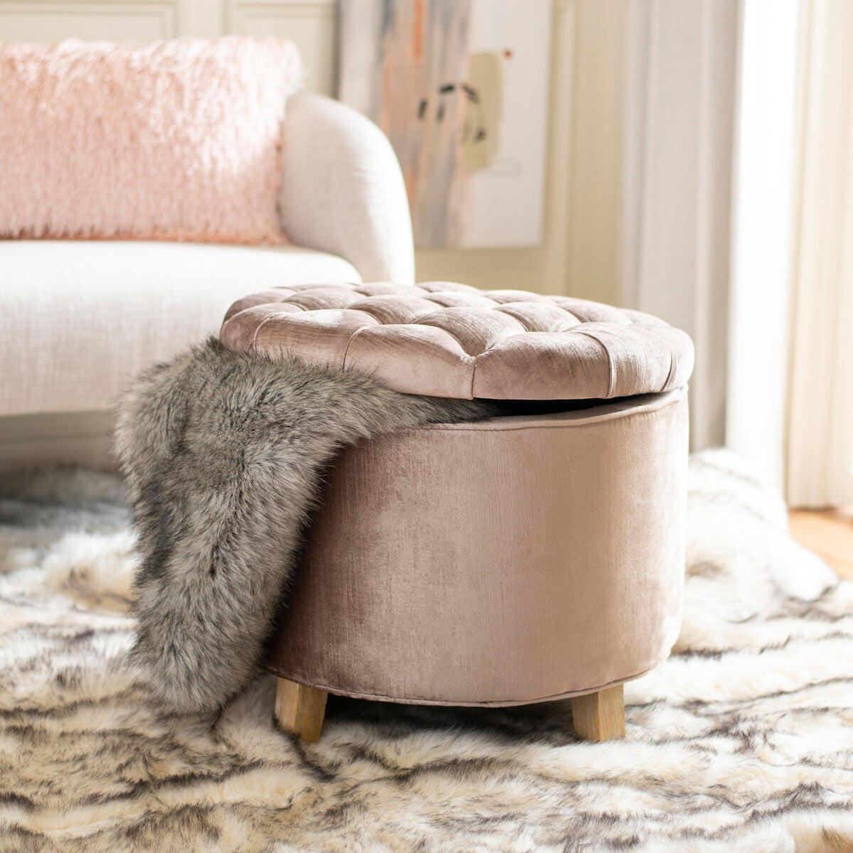 SAFAVIEH Ivette Grey Storage Ottoman