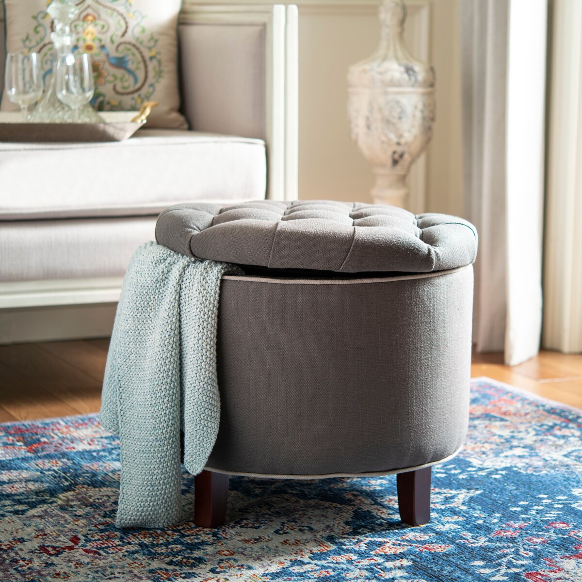 SAFAVIEH Ivette Grey Storage Ottoman