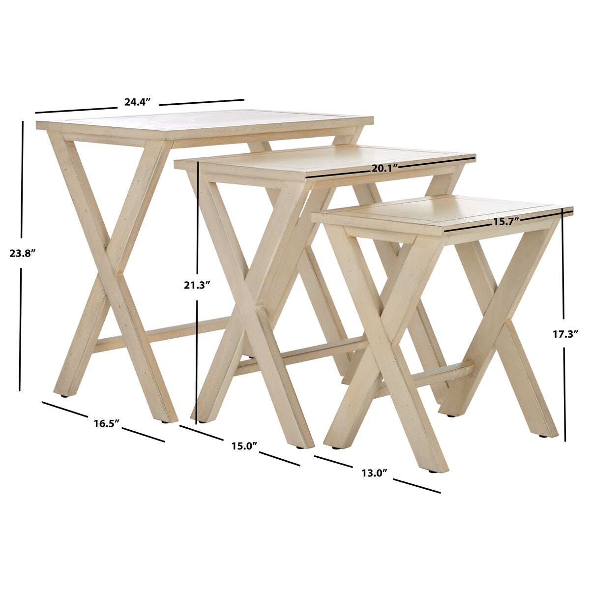 SAFAVIEH Izabela Antiqued White Birch Nesting Tables (Set of 3) - 24.4" x 16.5" x 23.8" - 24Wx17Dx24H