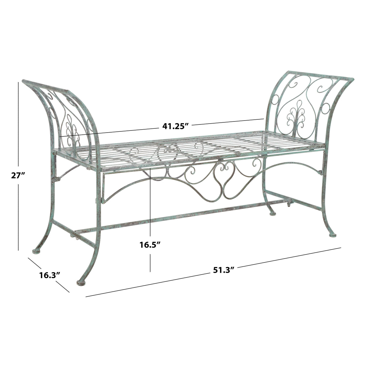 SAFAVIEH Izabella Victorian Wrought Iron 51-inch Outdoor Garden Bench - 51 In. W x 16 In. D x 27 In. H - 51Wx16Dx27H