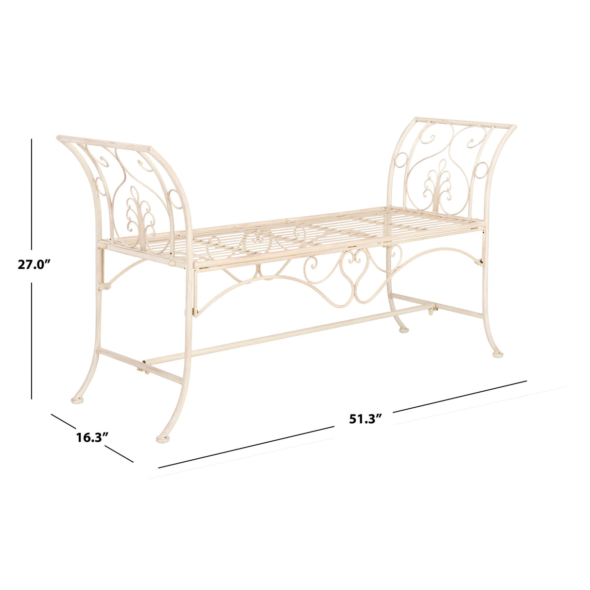 SAFAVIEH Izabella Victorian Wrought Iron 51-inch Outdoor Garden Bench - 51 In. W x 16 In. D x 27 In. H - 51Wx16Dx27H