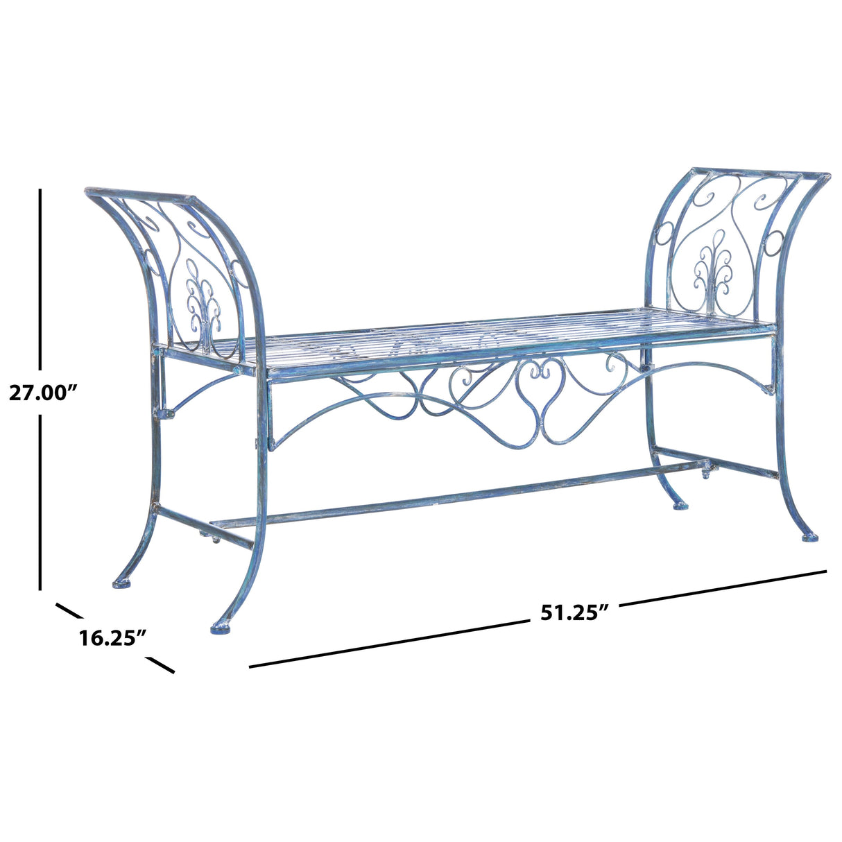 SAFAVIEH Izabella Victorian Wrought Iron 51-inch Outdoor Garden Bench - 51 In. W x 16 In. D x 27 In. H - 51Wx16Dx27H