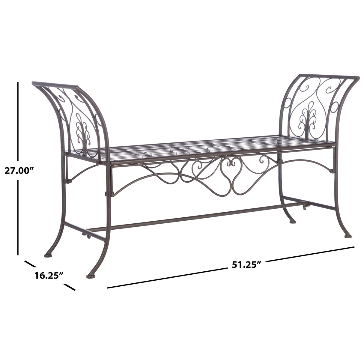 SAFAVIEH Izabella Victorian Wrought Iron 51-inch Outdoor Garden Bench - 51 In. W x 16 In. D x 27 In. H - 51Wx16Dx27H