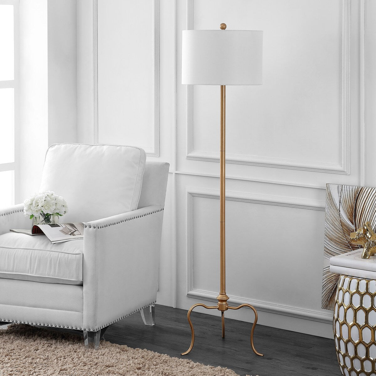 SAFAVIEH Izola Floor Lamp - 15" x 15" x 61" - Antique Gold - 15Wx15Dx61H