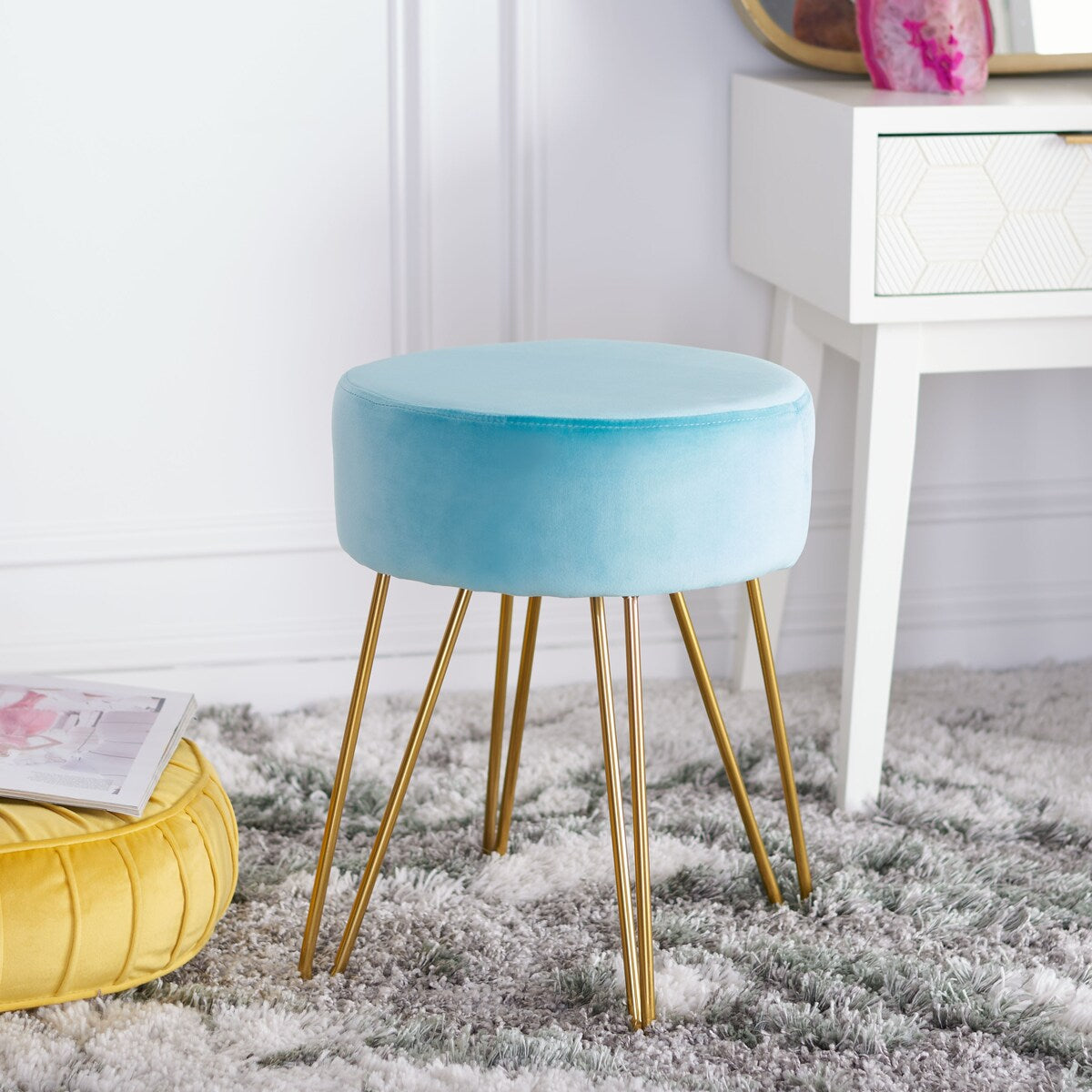 SAFAVIEH Jailene Round Hairpin Leg Ottoman