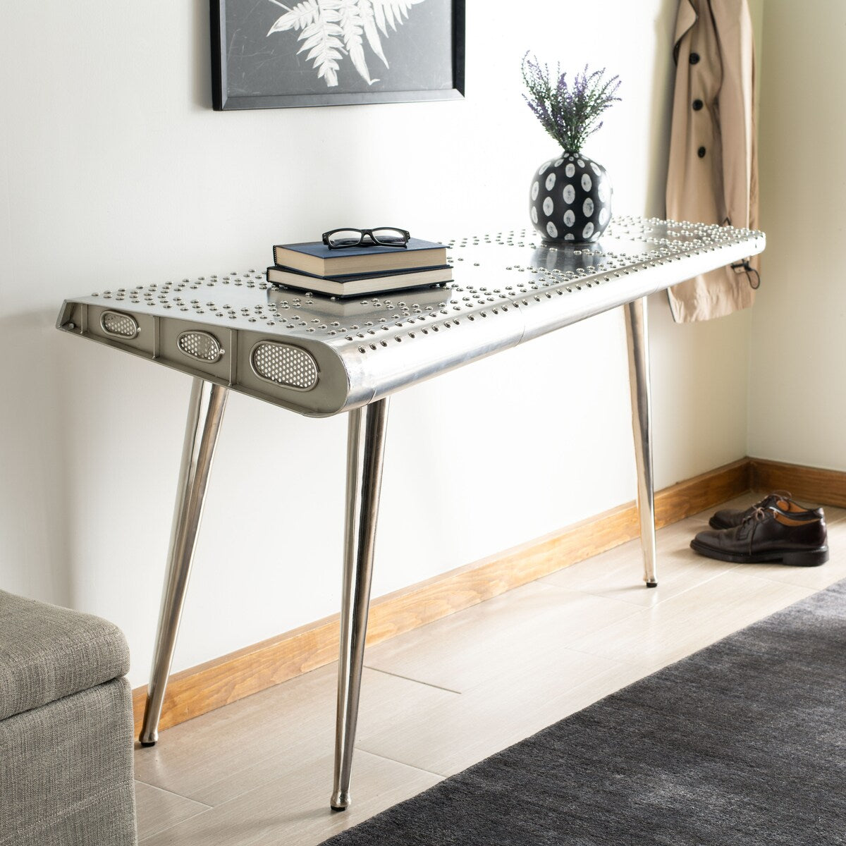 SAFAVIEH Janeen Silver Industrial Console Table - 55" x 23" x 29" - 55Wx23Dx29H