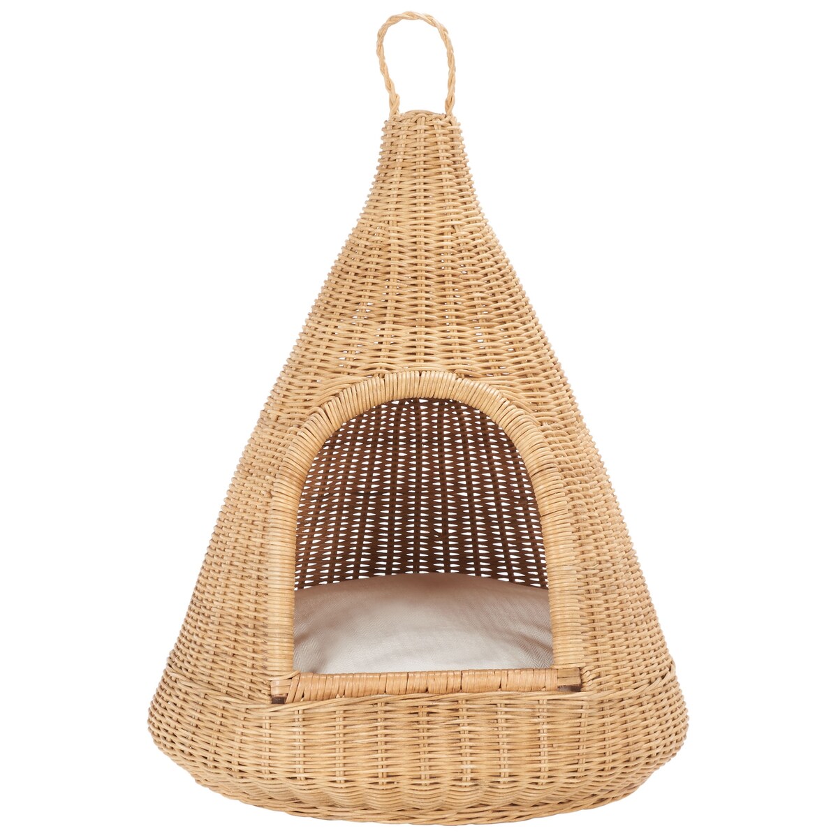 SAFAVIEH Jaslene Wicker Cat Bed with Cushion - 17.3 In. W x 17.3 In. D x 24.4 In. H - 17Wx17D x24H