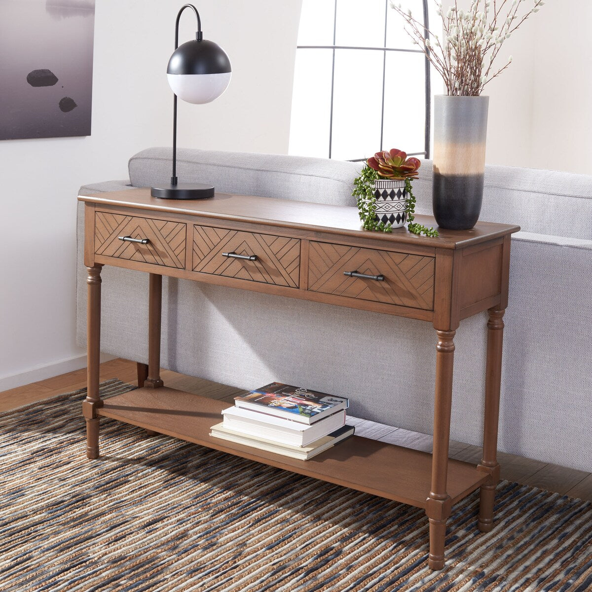 SAFAVIEH Jeanie 3-Drawer Bottom Shelf Console Table - 47.3" W x 13" L x 29.5" H - 47Wx13Dx30H