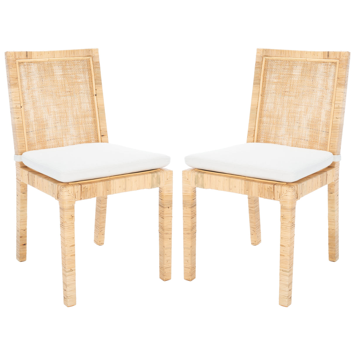 SAFAVIEH Jessye Cane Dining Room Chair with Cushion (Set of 2) - 21.7" W x 18.1" L x 38.6" H - 22Wx18Dx39H