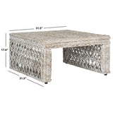 SAFAVIEH Jihane White Washed Rattan Table - 31.5" x 31.5" x 17.6" - 32Wx32Dx18H