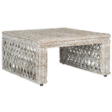 SAFAVIEH Jihane White Washed Rattan Table - 31.5" x 31.5" x 17.6" - 32Wx32Dx18H