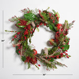 SAFAVIEH Joni Faux 30 Inch Myrtle Led Wreath with Red Bells - Green/Red - 30" W x 30" D x 9" H - 30Wx30Dx9H