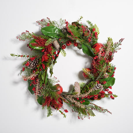 SAFAVIEH Joni Faux 30 Inch Myrtle Led Wreath with Red Bells - Green/Red - 30" W x 30" D x 9" H - 30Wx30Dx9H