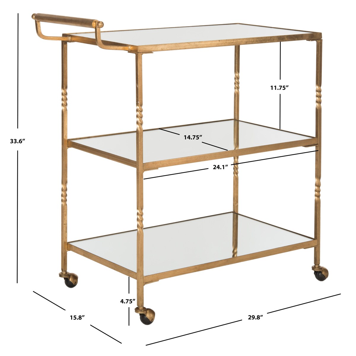 SAFAVIEH Joycelyn Silver/ Mirror Top Bar Cart - 29.8" x 15.8" x 33.6" - 30Wx16Dx34H