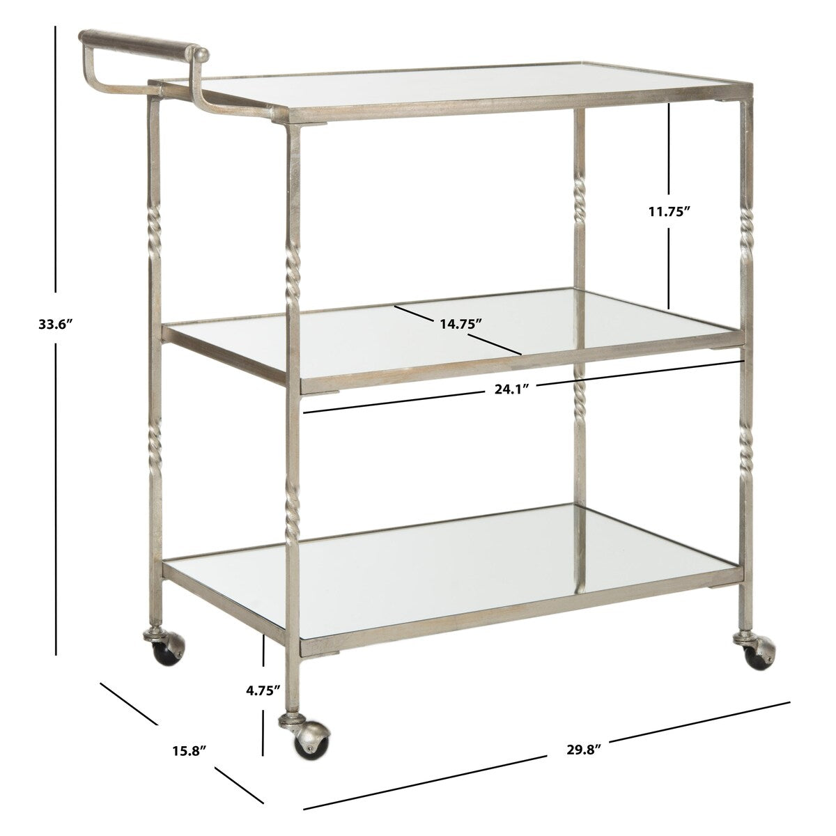 SAFAVIEH Joycelyn Silver/ Mirror Top Bar Cart - 29.8" x 15.8" x 33.6" - 30Wx16Dx34H