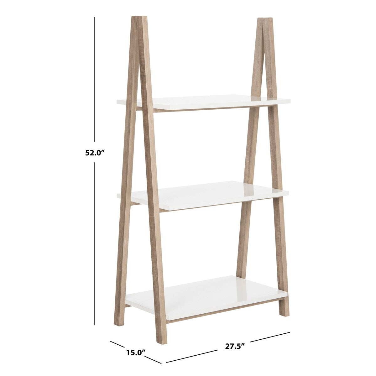 SAFAVIEH Karla 52" Retro Scandinavian White / Light Grey Three Tier Shelf - 28" W x 15" D x 52" H - 28Wx15Dx52H