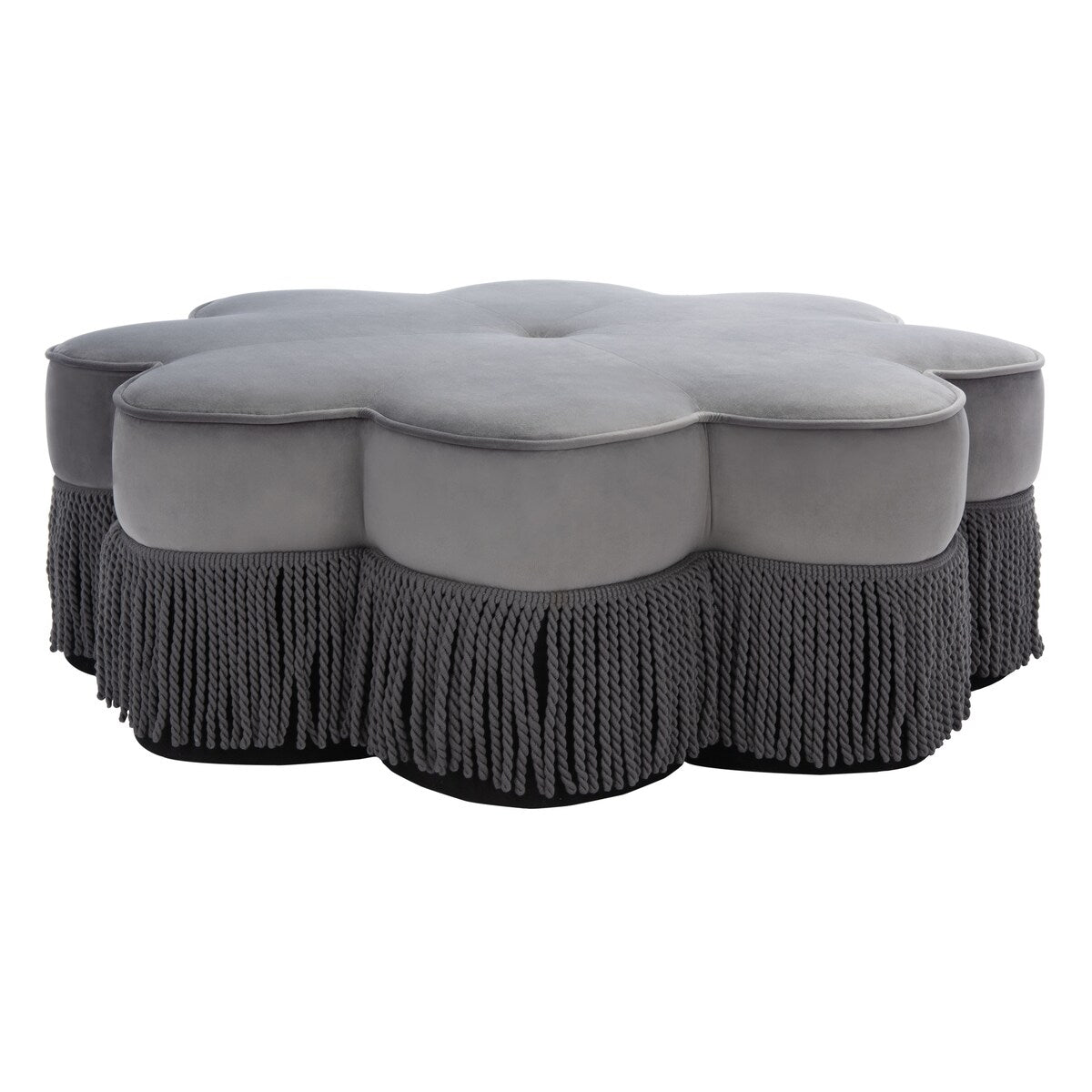 SAFAVIEH Katia Flower-Shaped Fringed Velvet Ottoman