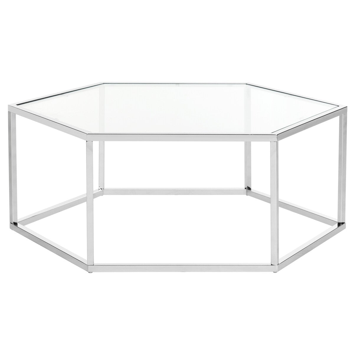 SAFAVIEH Kaycee Glass Chrome Hexagon Coffee Table - 36.2" x 31.5" x 13.8" - 36Wx32Dx14H