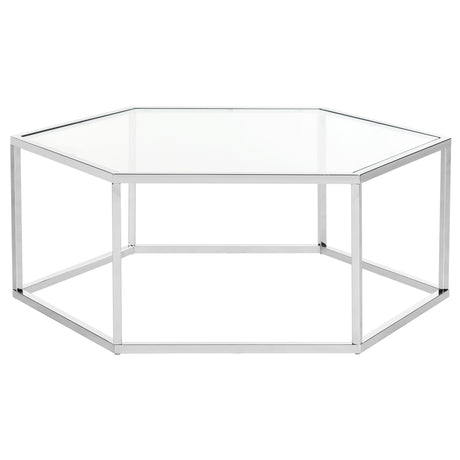 SAFAVIEH Kaycee Glass Chrome Hexagon Coffee Table - 36.2" x 31.5" x 13.8" - 36Wx32Dx14H