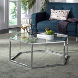 SAFAVIEH Kaycee Glass Chrome Hexagon Coffee Table - 36.2" x 31.5" x 13.8" - 36Wx32Dx14H