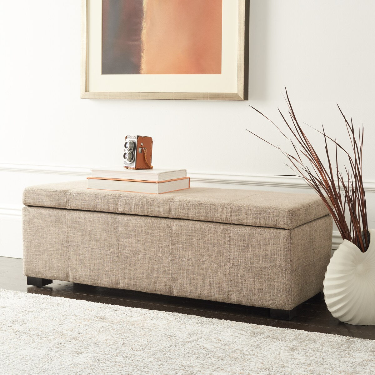 SAFAVIEH Kerrie Beige Linen Storage Bench