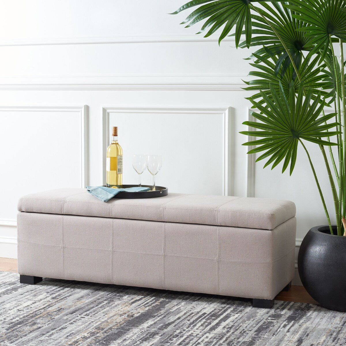 SAFAVIEH Kerrie Beige Linen Storage Bench