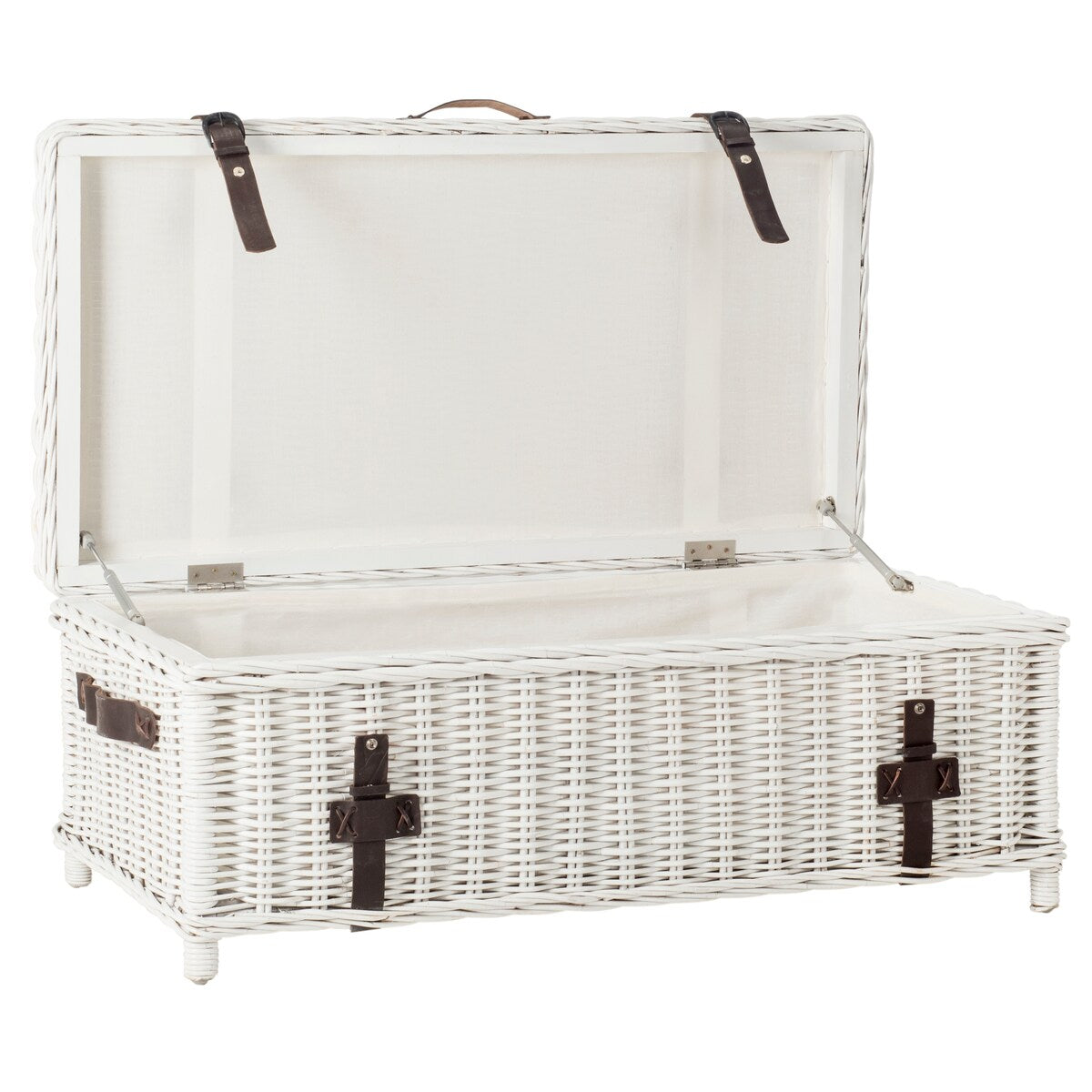 SAFAVIEH Kimberlyn White Natural Rattan Storage Trunk - 45.7" x 23.6" x 18.2" - 46Wx24Dx18H