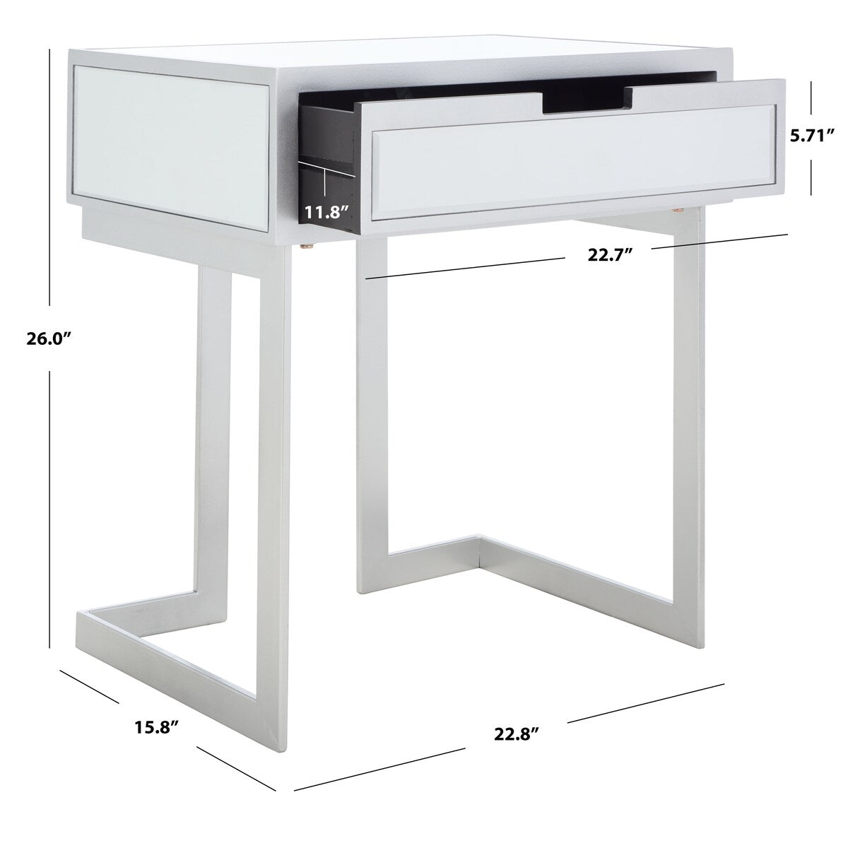 SAFAVIEH Koidula 1 Drawer Mirrored Accent Table - 23" W x 16" D x 26" H - 23Wx16Dx26H