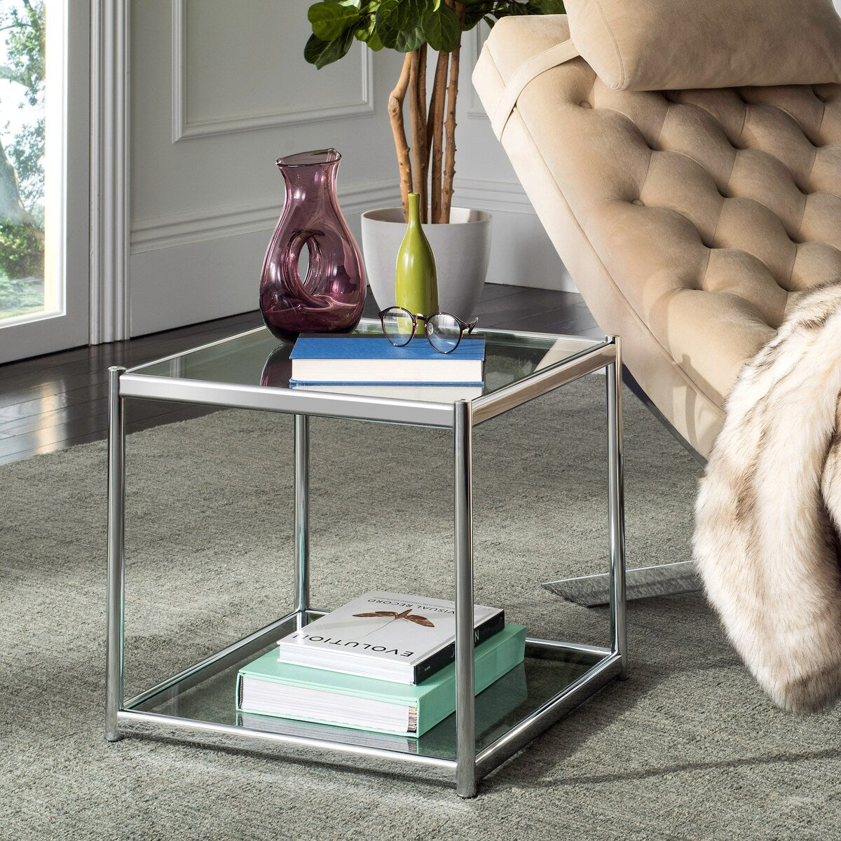 SAFAVIEH Lakendra Glass Chrome End Table - 19.7" x 19.7" x 17.7" - 20Wx20Dx18H