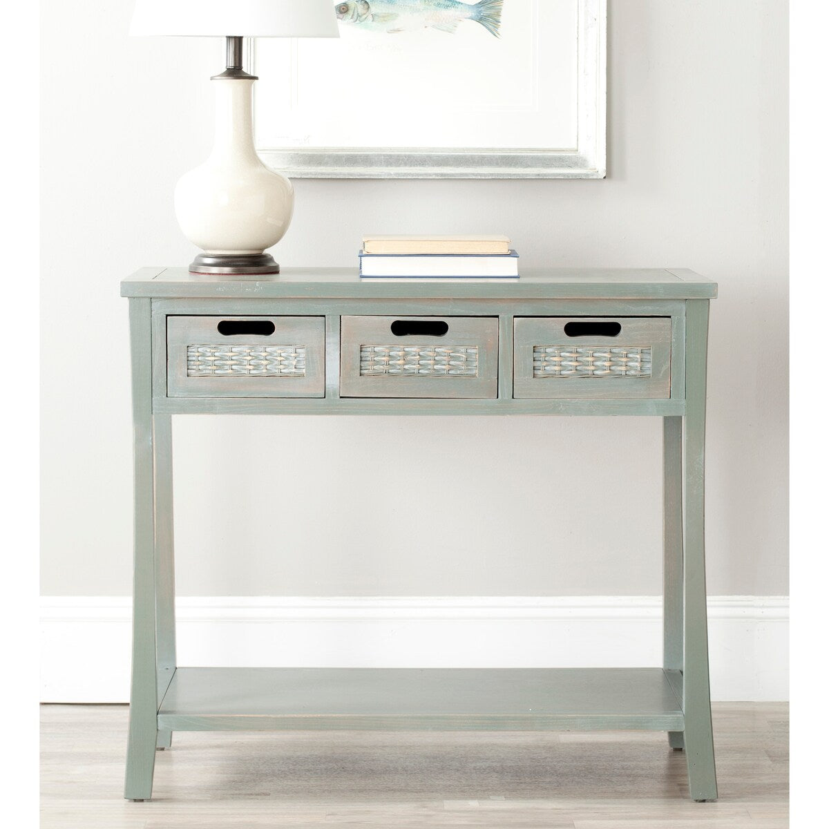 SAFAVIEH Lanie Distressed 3-Drawer Black Console Table - 34" x 14" x 30" - 34Wx14Dx30H