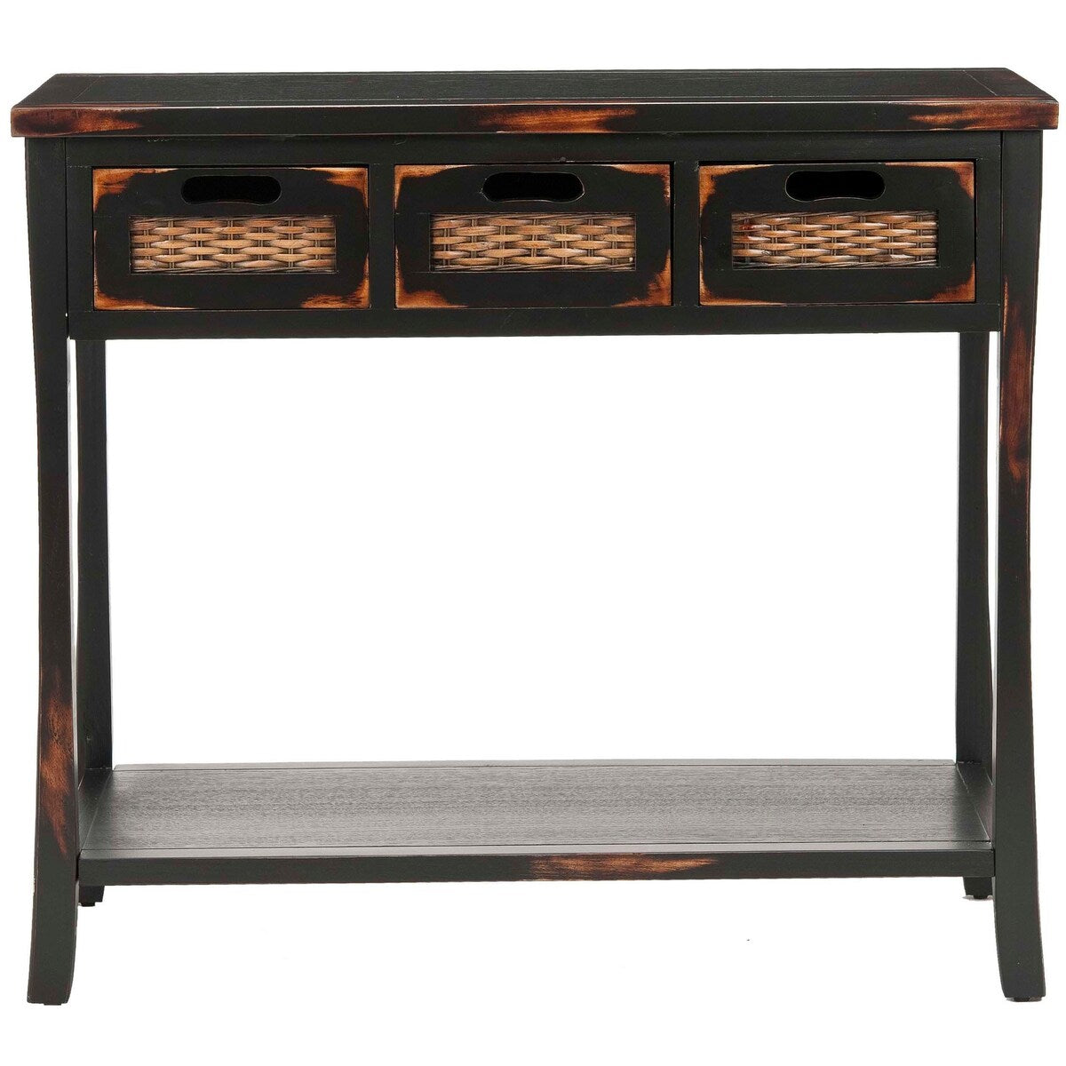 SAFAVIEH Lanie Distressed 3-Drawer Black Console Table - 34" x 14" x 30" - 34Wx14Dx30H