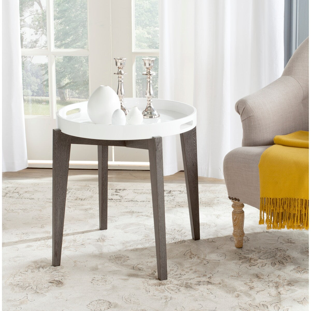 SAFAVIEH Lavona White And Grey Lacquer Side Table - 19.6" x 19.6" x 21.3" - 20Wx20Dx21H