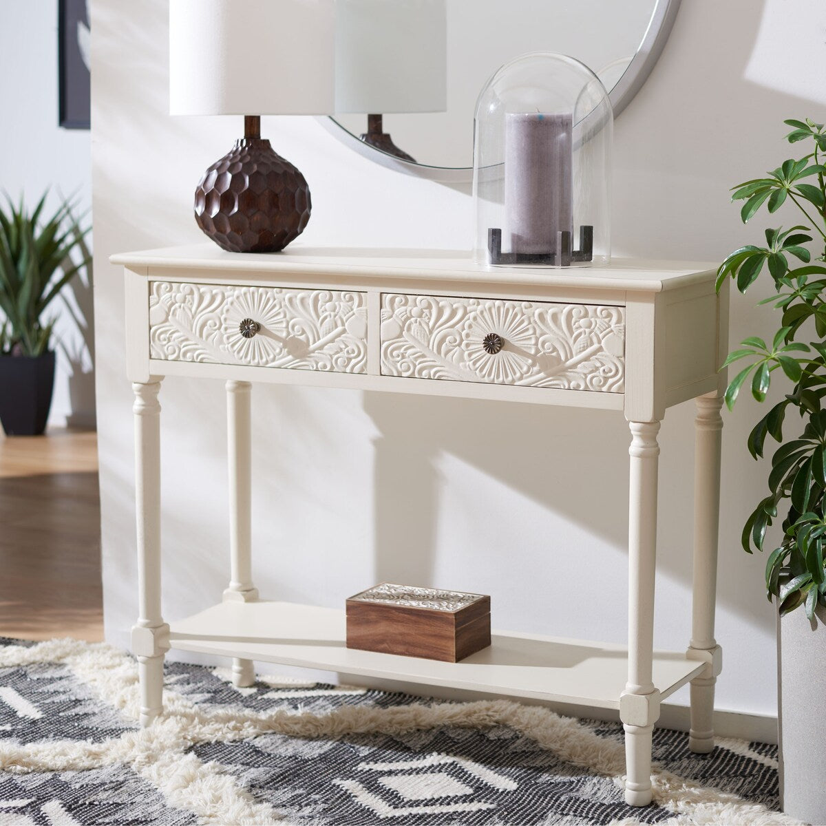 SAFAVIEH Leonia 2-Drawer Console Table - 35.5" W x 13" L x 29.5" H - 36Wx13Dx30H