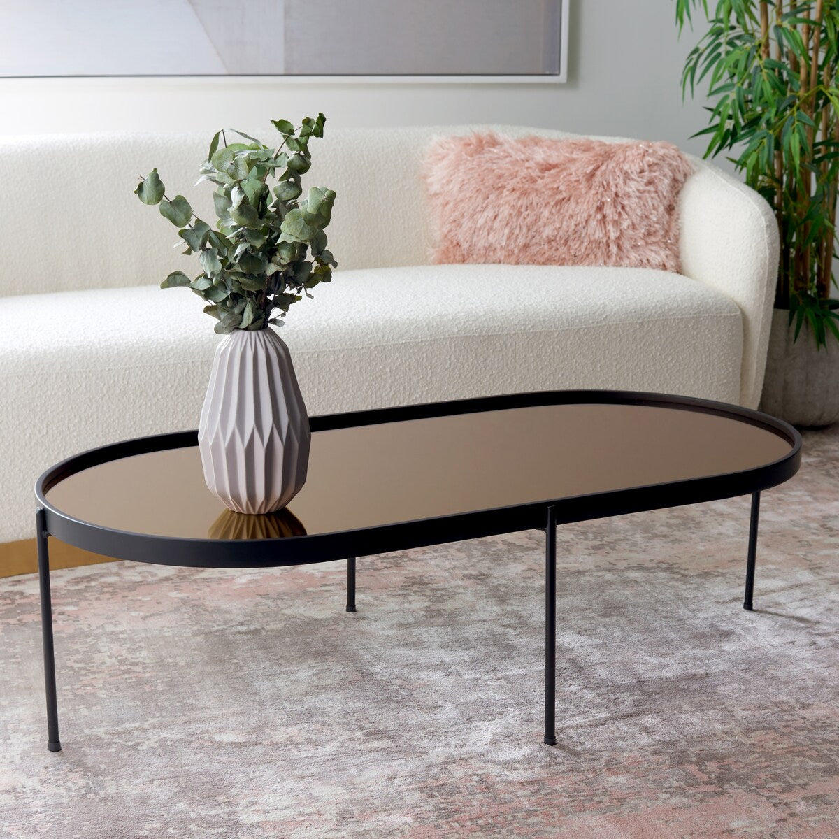 SAFAVIEH Leontine Mirrored Oval Coffee Table - 47 In. W x 23 In. D x 14 In. H - 47Wx23Dx14H