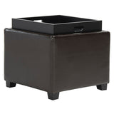 SAFAVIEH Lesia Storage Brown Leather Tray Ottoman