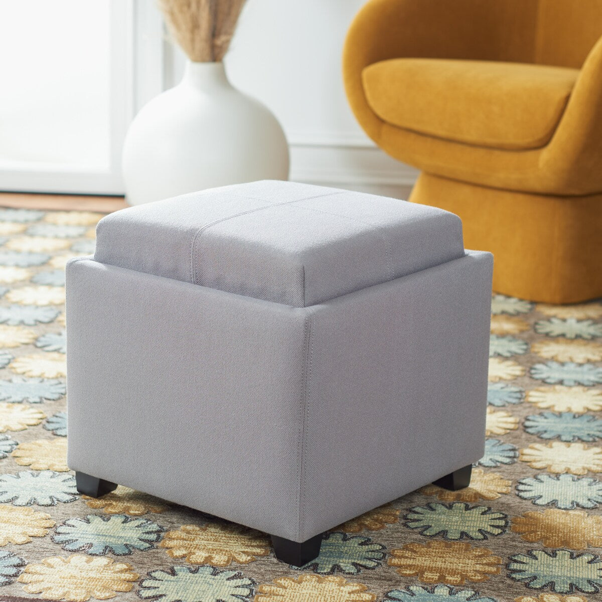 SAFAVIEH Lesia Storage Brown Leather Tray Ottoman