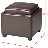 SAFAVIEH Lesia Storage Brown Leather Tray Ottoman