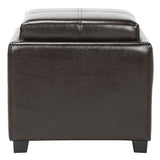 SAFAVIEH Lesia Storage Brown Leather Tray Ottoman