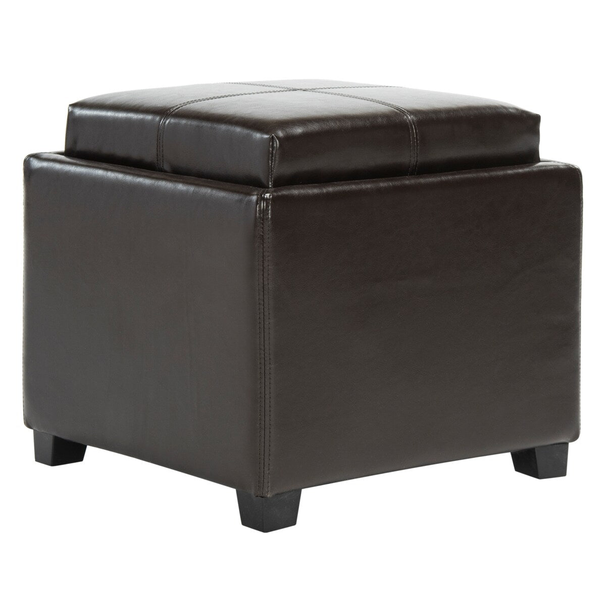 SAFAVIEH Lesia Storage Brown Leather Tray Ottoman