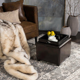 SAFAVIEH Lesia Storage Brown Leather Tray Ottoman