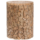 SAFAVIEH Leslie Bali Chips Teak Wood Round Stool - 12" x 12" x 16" - 12Wx12Dx16H