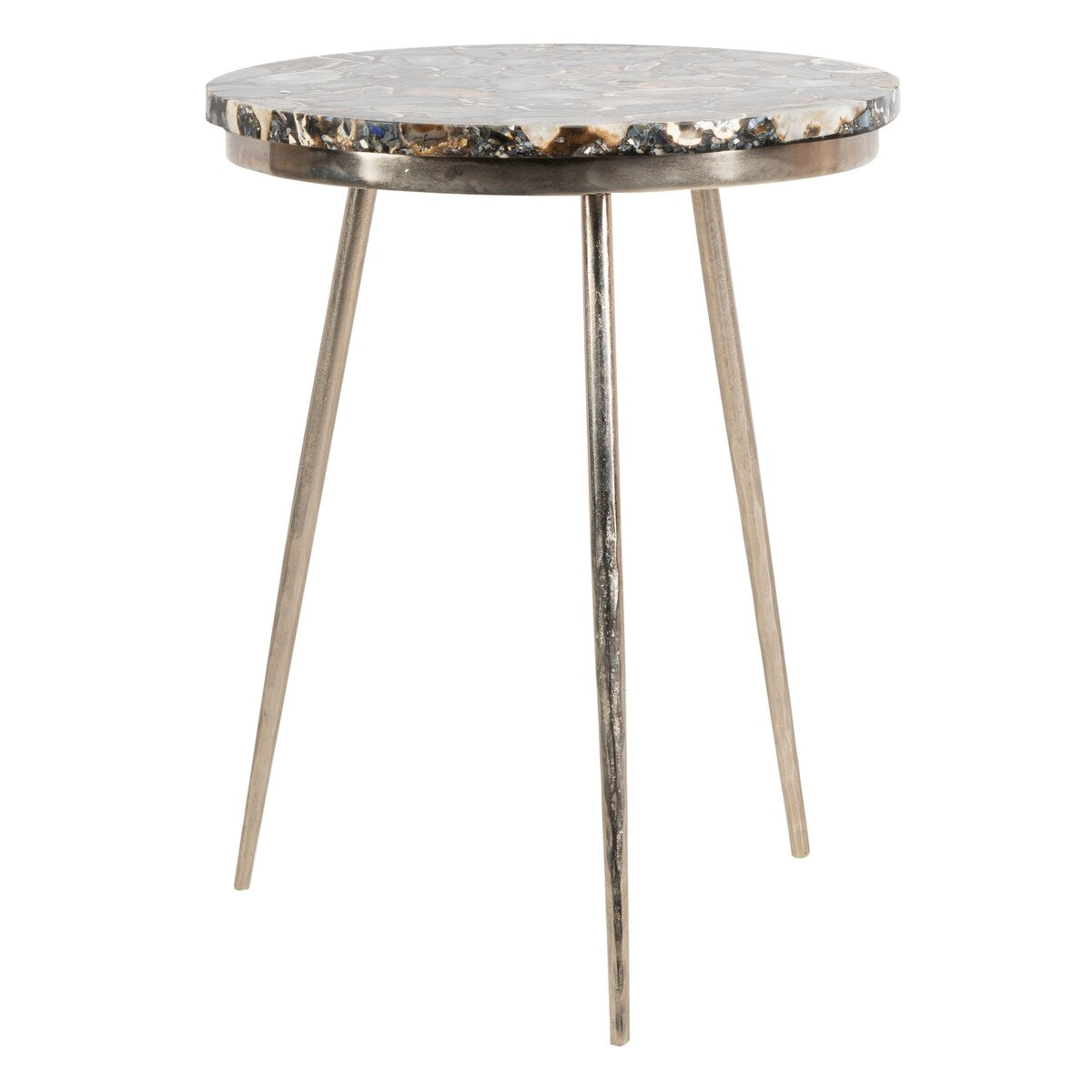 SAFAVIEH Liddie Agate Round Accent Table - Nickel - 18" x 18" x 22" - 18Wx18Dx22H