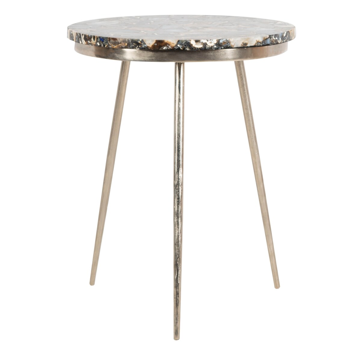 SAFAVIEH Liddie Agate Round Accent Table - Nickel - 18" x 18" x 22" - 18Wx18Dx22H