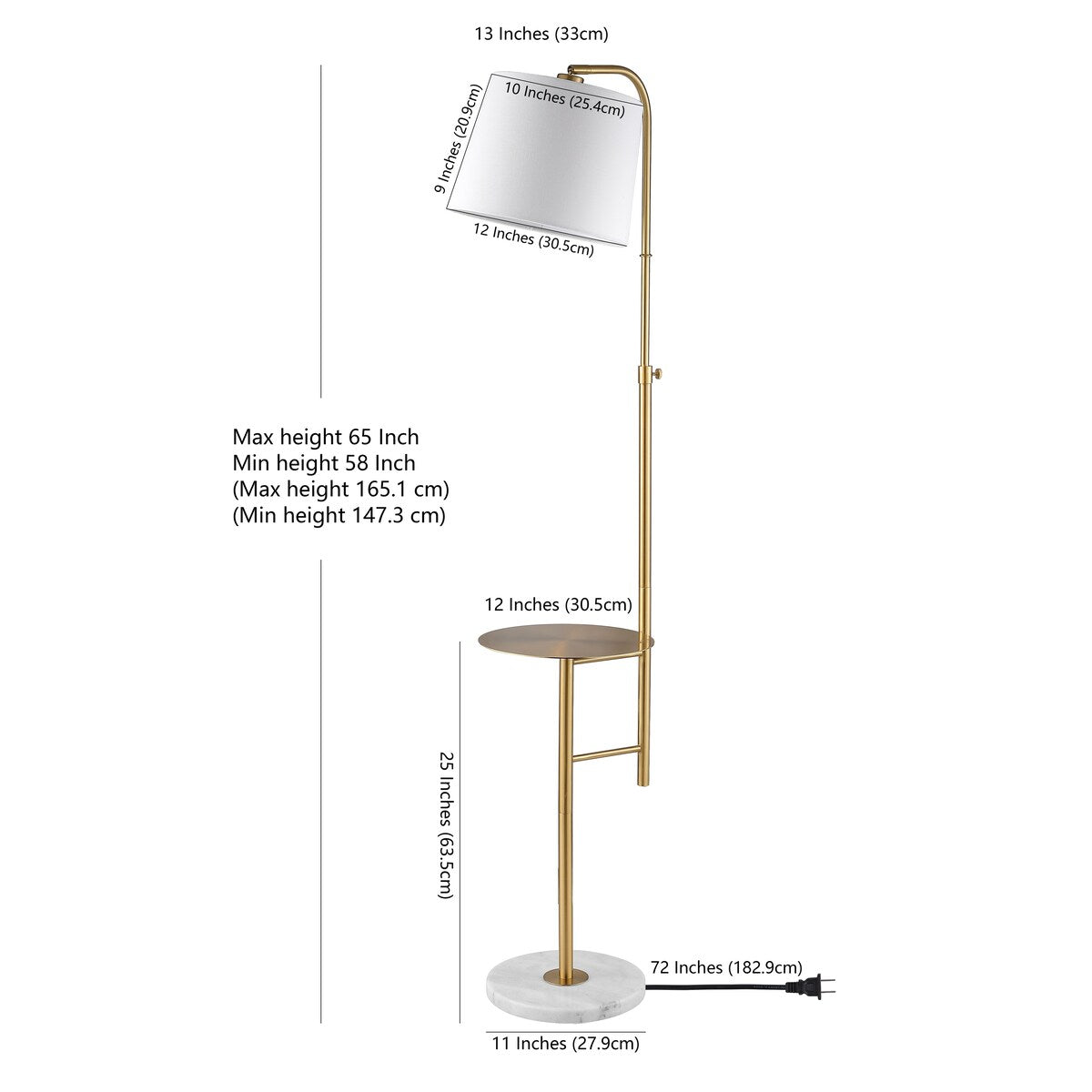 SAFAVIEH Lighting Adelmira 64-inch Brass Gold Led Floor Lamp with Table - 14.5" W x 12" L x 56.5-64.5" H