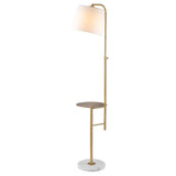 SAFAVIEH Lighting Adelmira 64-inch Brass Gold Led Floor Lamp with Table - 14.5" W x 12" L x 56.5-64.5" H