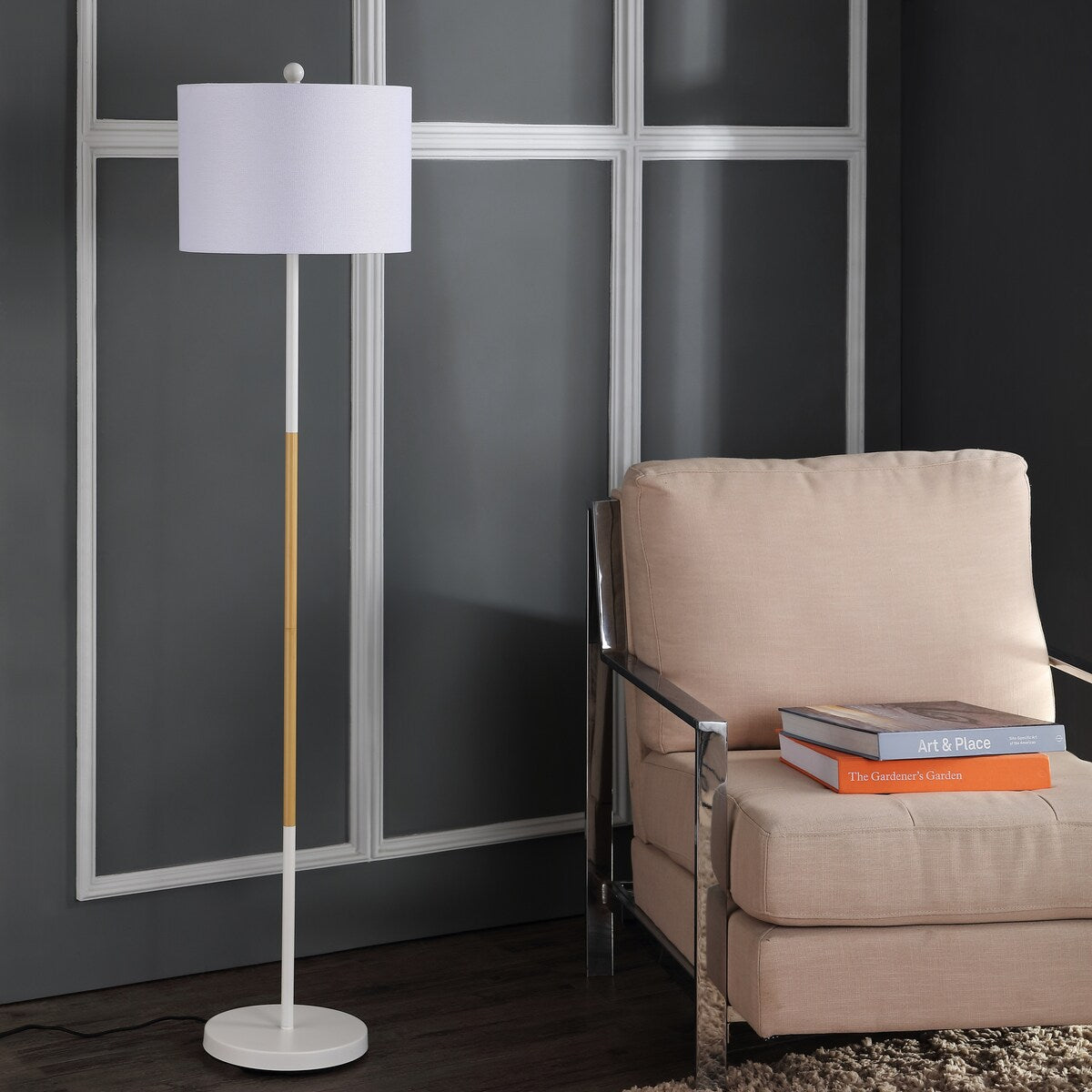 SAFAVIEH Lighting Aftina 59-inch White Led Floor Lamp - 14" x 14" x 58.5" - White/Wood Finish - 14Wx14Dx59H