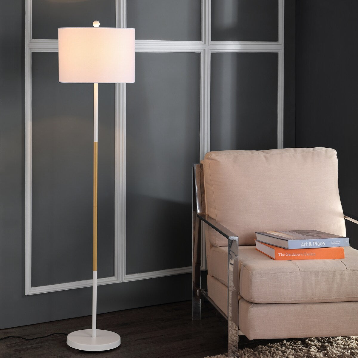 SAFAVIEH Lighting Aftina 59-inch White Led Floor Lamp - 14" x 14" x 58.5" - White/Wood Finish - 14Wx14Dx59H