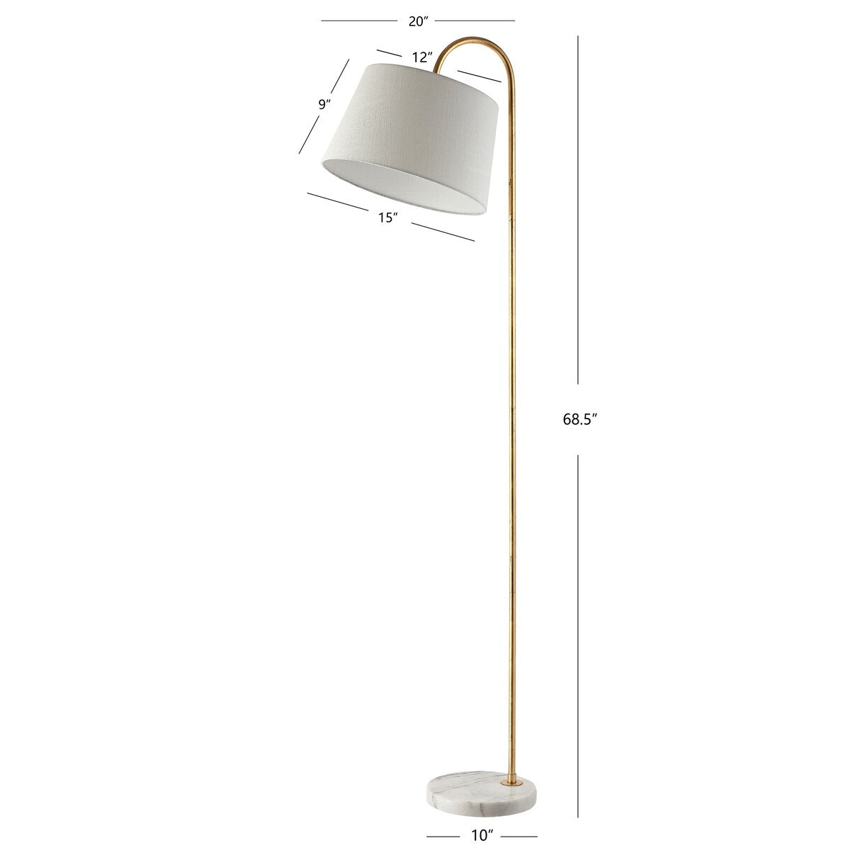 SAFAVIEH Lighting Afton 69-inch Curved Arc Floor Lamp - 20" x 15" x 68.5" - Gold/White - 20Wx15Dx69H