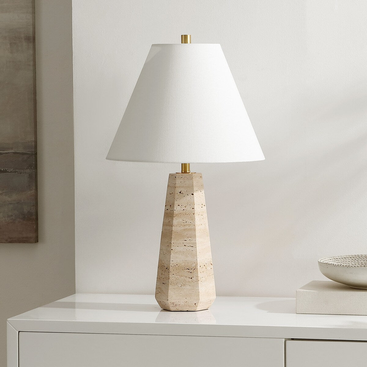 SAFAVIEH Lighting Aneliya Travertine 24-inch Table Lamp (LED Bulb Included) - 14 In. W x 14 In. D x 23.5 In. H - 14Wx14Dx24H